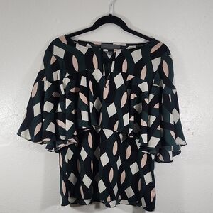 Sunday In Brooklyn Women's Black and Cream Geometric Blouse Size M